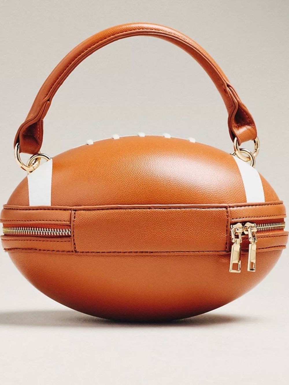 Anthropologie 'Game Day' Football Top-Handle Mini Bag in Tan and White - Picture 2 of 5